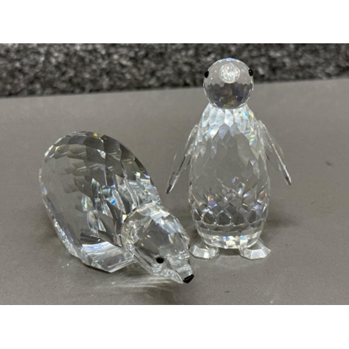 110 - 2x Swarovski Crystal glass animal ornaments - the Polar Bear & Penguin (Polar Bear missing 1 ear)