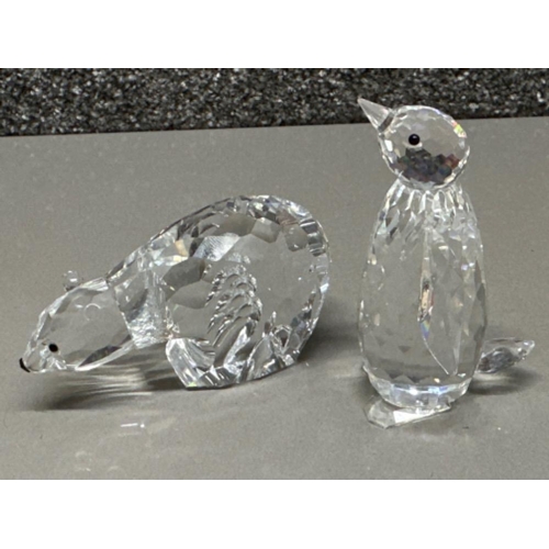 110 - 2x Swarovski Crystal glass animal ornaments - the Polar Bear & Penguin (Polar Bear missing 1 ear)