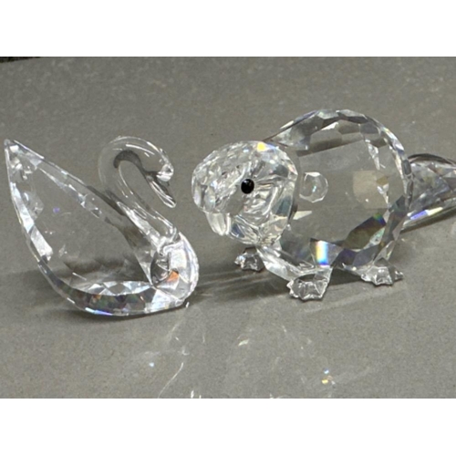 112 - 2x Swarovski Crystal glass animal ornaments - the Beaver (missing 1 eye) & Swarovski Swan mascot