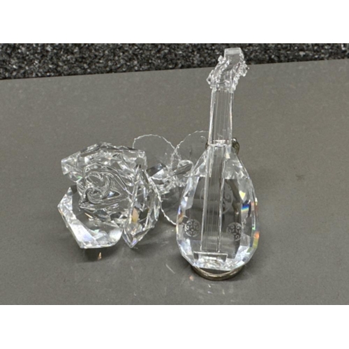 116 - 2x Swarovski Crystal ornaments - Rose flower & Lute on stand