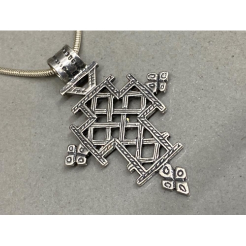 141 - Silver cross & Snake link necklace