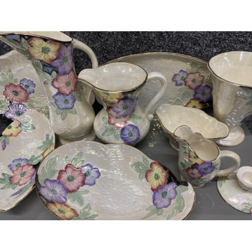 144 - Total of 10 pieces of “cream & floral patterned” Maling lustre ware