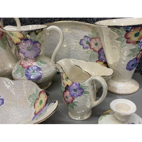 144 - Total of 10 pieces of “cream & floral patterned” Maling lustre ware