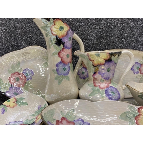 144 - Total of 10 pieces of “cream & floral patterned” Maling lustre ware