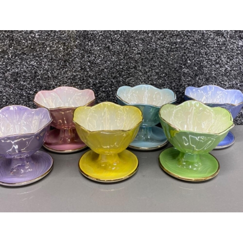 145 - 6 piece multi-coloured Maling lustre dessert/sundae dishes