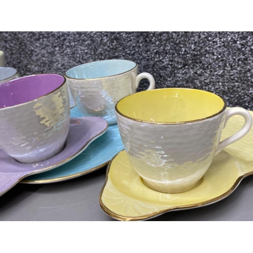 146 - 12 pieces of Maling lustre ware - cups & saucers “different colours”