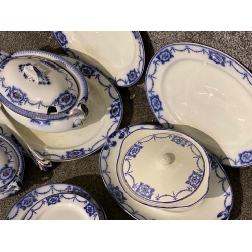 147 - 34 pieces of blue & white Cetem ware (Maling) dinnerware, includes meat plates, tureens etc