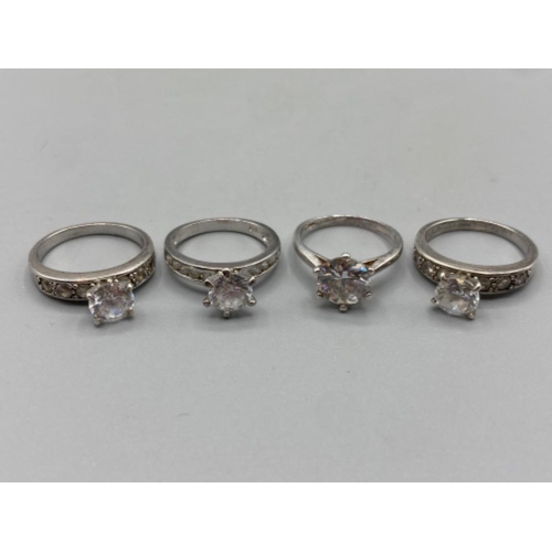 16 - 4 x 925 silver rings with white stones, 12.2g