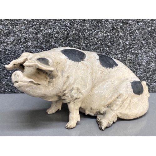 17 - Beautifully sculptured ceramic sitting old spot pig signed to the base 22cms x 10cms