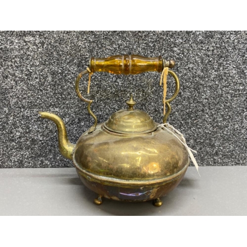 19 - Antique brass kettle with amber glass handle