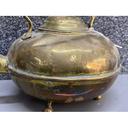 19 - Antique brass kettle with amber glass handle