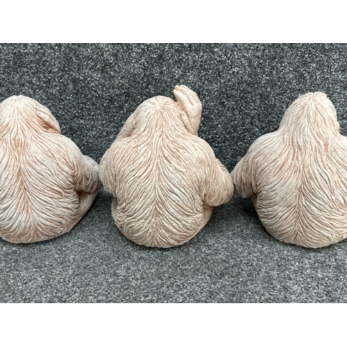 20 - Set of 3 wise monkeys stone garden ornaments (Orangutans) see, hear & speak no evil - H22cm