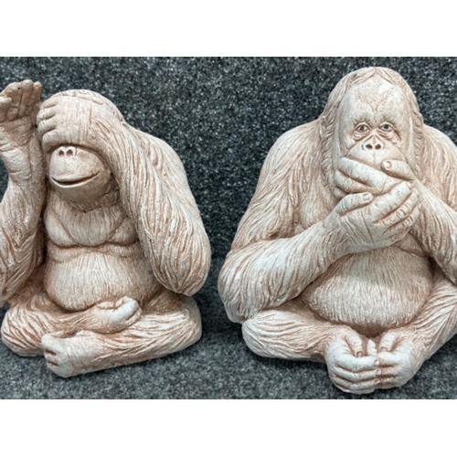 20 - Set of 3 wise monkeys stone garden ornaments (Orangutans) see, hear & speak no evil - H22cm