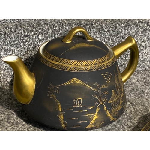 220 - A collection of mount Fiji tea set in black and gold