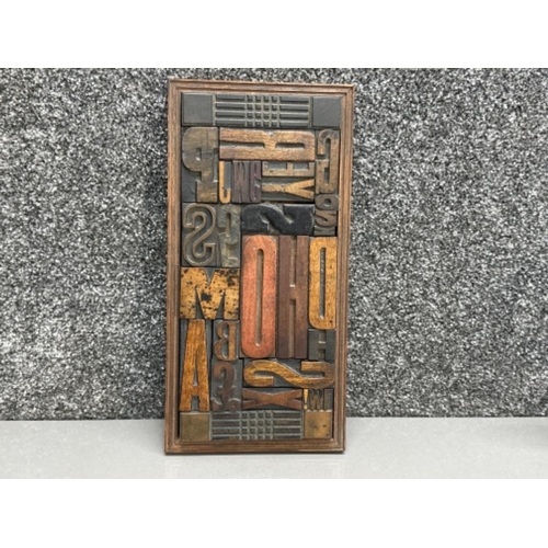 24 - Antique wooden letter press / printers block - vertical wooden wall hanging frame, 31x15cm