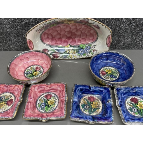 241 - 7 pieces of Maling lustre ware - in pink & blue