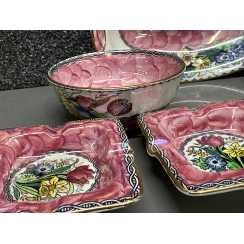 241 - 7 pieces of Maling lustre ware - in pink & blue