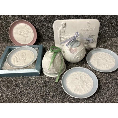 244 - Total of 7x Lladro ornaments including plaque, small plates & Christmas Bauble & Bell