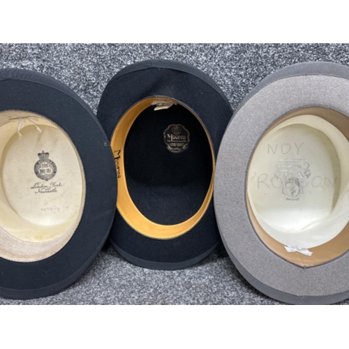 29 - 3x gentleman’s hats includes 2x top hats - Isaac Walton & Co and Moss Bros Covent Garden, (Bowler ha... 