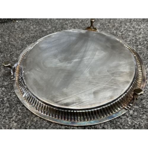 326 - Mappin & Webb’s prince’s plate (silver plated) circular shaped plated on tri-foot supports “London &... 