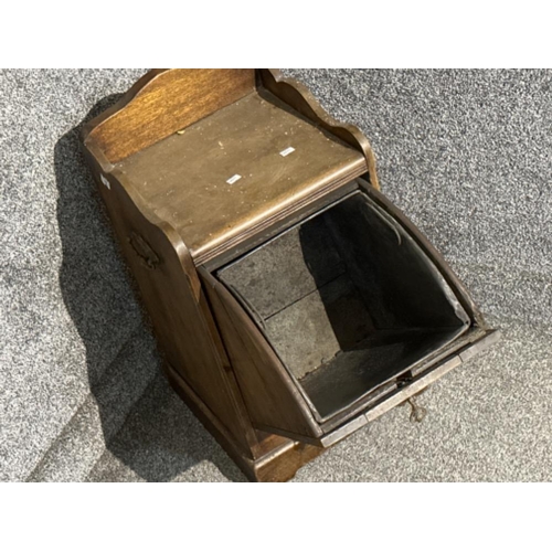 350 - Antique oak coal/log cabinet, with twin handles