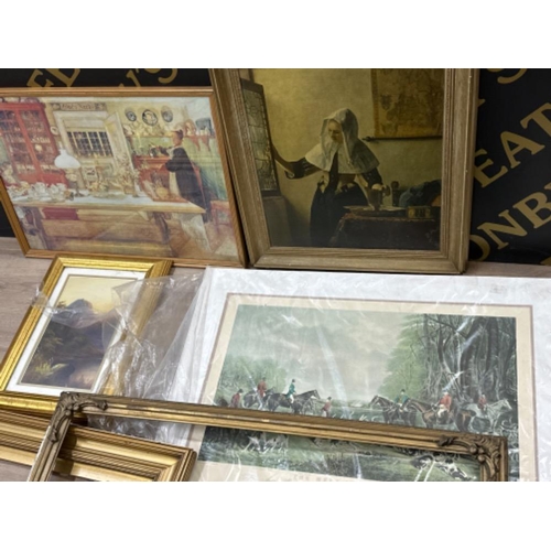 359 - 4x vintage prints & 3x large gilt frames