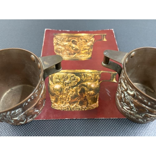 366 - Matching pair of vintage copper wine cups with brochure - TQUEM LUR SALUCES