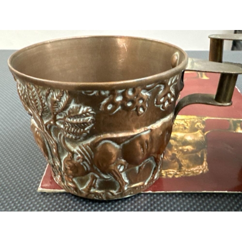 366 - Matching pair of vintage copper wine cups with brochure - TQUEM LUR SALUCES