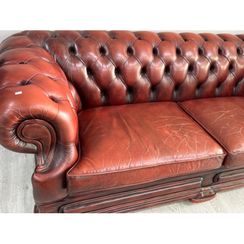 368 - Dellbrook of England Ox-blood leather chesterfield 2 seater sofa