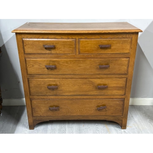 374 - Solid Oak 5 drawer chest of drawers - 106x45cm, Height 102cm