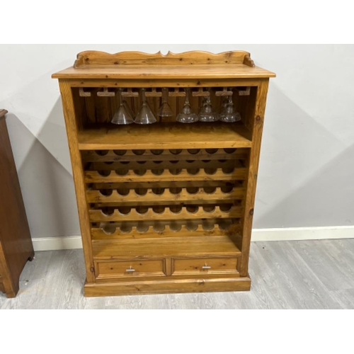 375 - Large Solid pine wine rack with drinking glasses section, 100x45cm, Height 134cm