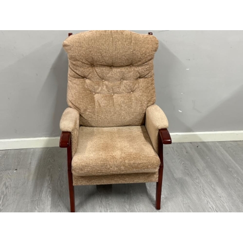 377 - Mahogany framed armchair with brown fabric