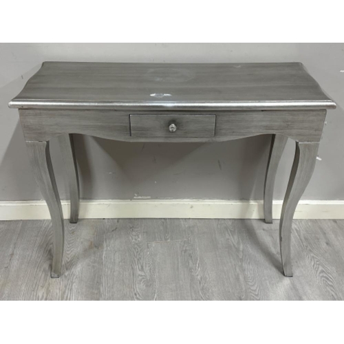 378 - Hand painted silver coloured single drawer hall table