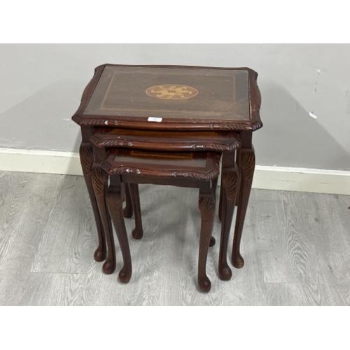 383 - Edwardian Inlaid Mahogany nest of 3 glass topped tables