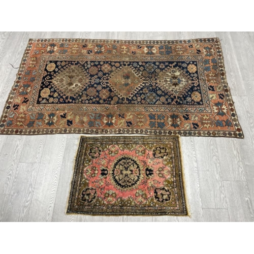 398 - 2x vintage fringed rugs (Afghan) Largest size - 125x226cm