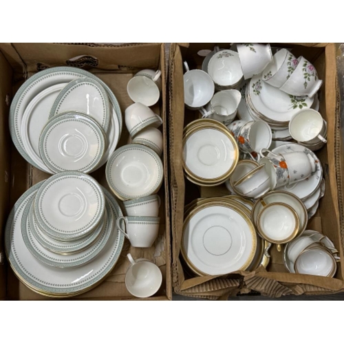 43 - 2 boxes of miscellaneous part tea sets - Royal Doulton Berkshire, Aynsley cream & gilt etc