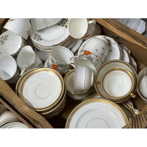 43 - 2 boxes of miscellaneous part tea sets - Royal Doulton Berkshire, Aynsley cream & gilt etc