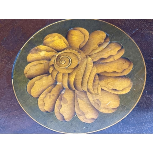 49 - Edwardian inlaid mahogany octagonal shaped serving tray with twin brass handles - 49x52cm