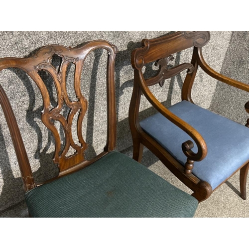 95 - 2 Georgian chairs includes 1750-1770 ornate carved splat and newly upholstered seat & 1800-1820’s ar... 