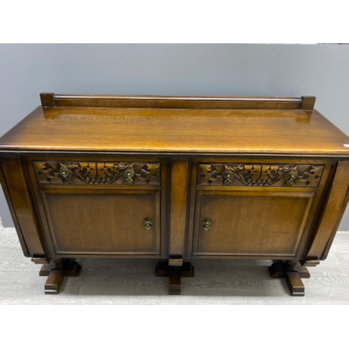 2 - Antique Carved oak sideboard fitted 2 drawers & below cupboards, from St. Cuthbert's Church, 152x52c... 