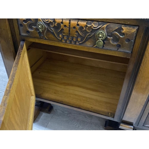 2 - Antique Carved oak sideboard fitted 2 drawers & below cupboards, from St. Cuthbert's Church, 152x52c... 