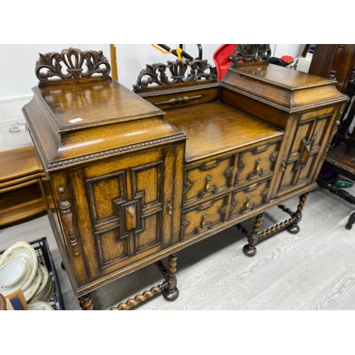 3 - Antique carved Oak Jacobean sideboard with barley twist supports, from the St. Cuthbert's Church, 15... 