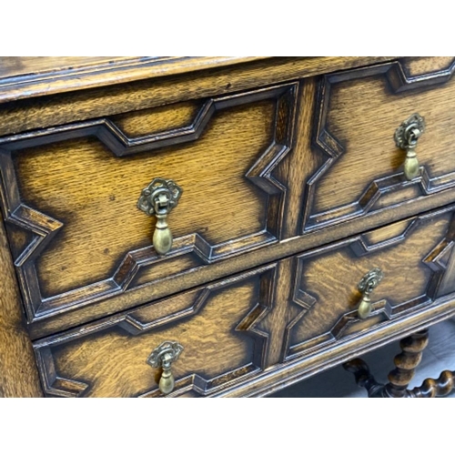 3 - Antique carved Oak Jacobean sideboard with barley twist supports, from the St. Cuthbert's Church, 15... 