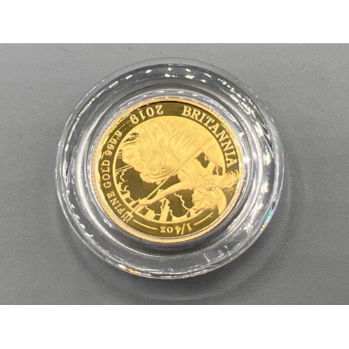 25 - 2019 gold Brittannia quarter Oz coin cased and certificate