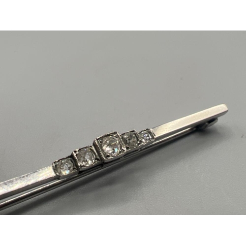 57 - Antique Art Deco Platinum & Diamond Bar Brooch. With 5 outstanding Old Cut Diamonds. Exquisite Colle... 