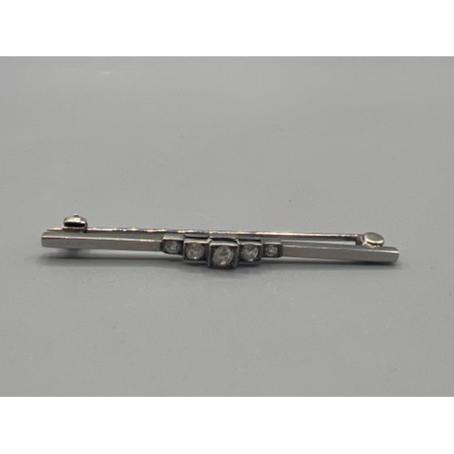 57 - Antique Art Deco Platinum & Diamond Bar Brooch. With 5 outstanding Old Cut Diamonds. Exquisite Colle... 