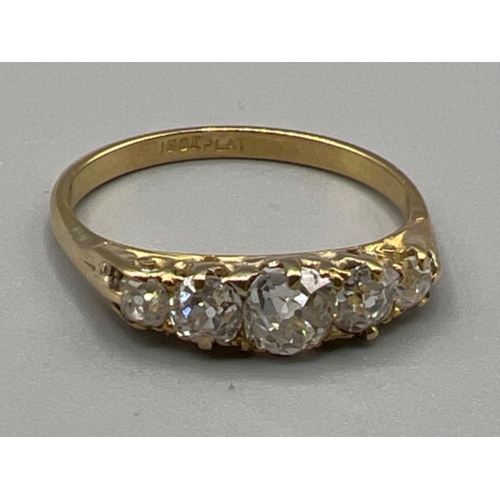 103 - Ladies 18ct gold 5 stone diamond ring, (approx 1ct) size P1/2 (2.7g)