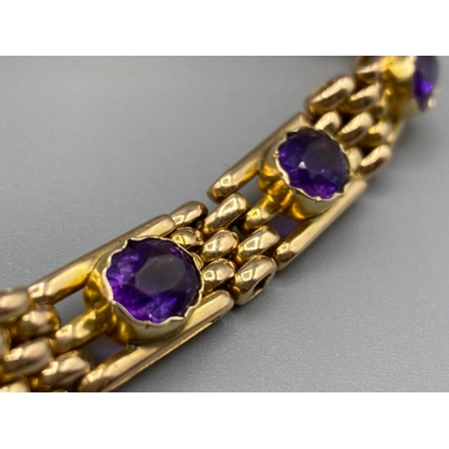 1 - Beautiful 18ct gold Amethyst bar bracelet 22.2g 18cm