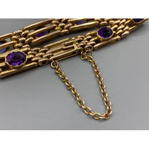 1 - Beautiful 18ct gold Amethyst bar bracelet 22.2g 18cm