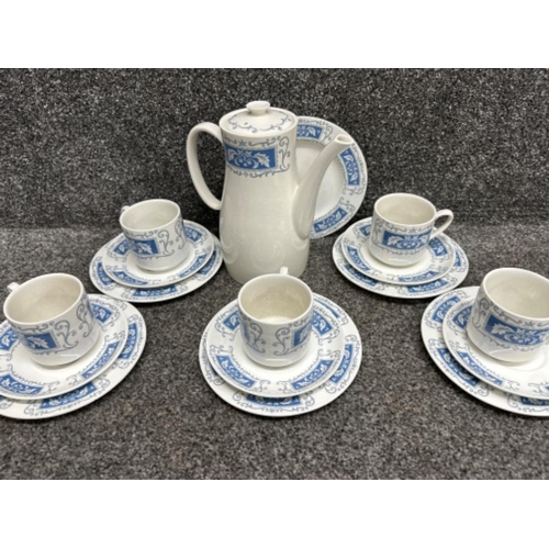 105 - 17 pieces of vintage Crown Ducal arctic white “Marina” tea China - cups, saucers, plates & teapot